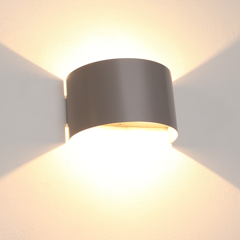 LHG Up & Downlight halbrund Wandleuchte Finn grau, modern skandinavisch,  inkl. 5W LED | WOHNLICHT