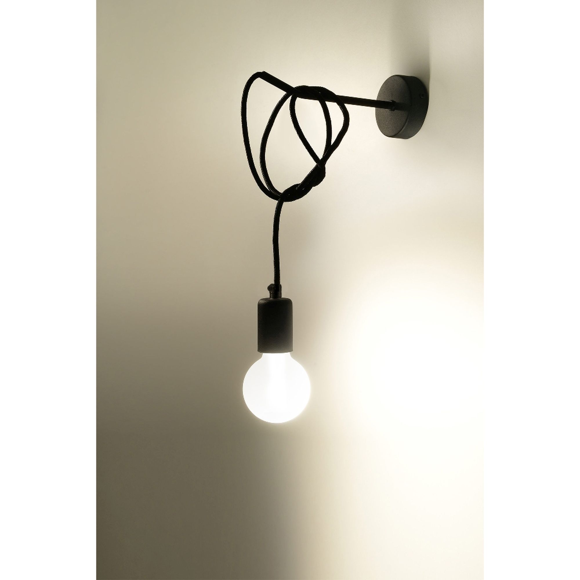 skandinavische E27 Wandleuchte mit Textilband für Glühbirne, vintage ideal  für Filament-Leuchte hängend Wandlampe schwarz | WOHNLICHT