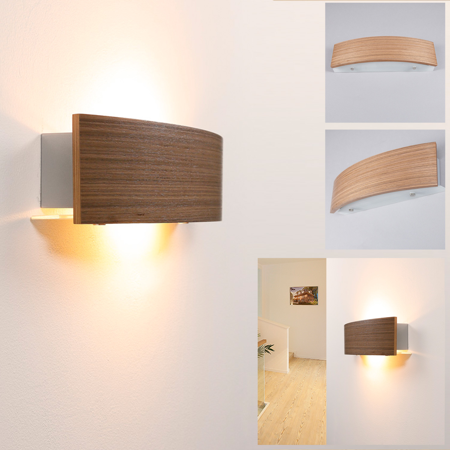 E27 Glas Holz-Optik, Wandleuchte Fassung | WOHNLICHT LED-Leuchtmittel, matt für