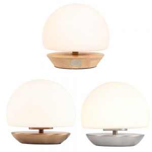 4-stufig dimmbare Kugeltischleuchte aus weißem Glas, Nachttischlampe mit Holzaufsatz, inkl. LED Glas/Holz/Metall, buche/weiß, A++ - E, keine Angabe