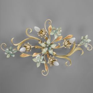 Deckenleuchte Florentiner goldene Blätter mit Kristallbehang 5flammig 