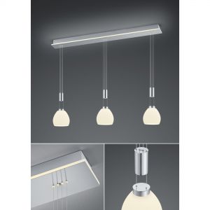 dimmbare höhenverstellbare eckige LED Zugpendelleuchte mit Fernbedienung mit Glas matt Hängelampe nickel und chrom 