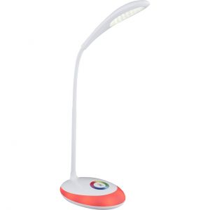 dimmbare höhenverstellbare Kinderleuchte LED Tischleuchte moderne gebogene Form Flexo mit Kunststoff überzogen Sockel RGB automatischem Farbwechsel Tischlampe weiß 