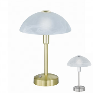 dimmbare LED Tischleuchte mit alabasterfarbigem Glasschirm, silber o. messing, Nachttischleuchte, inkl. LED 4W 