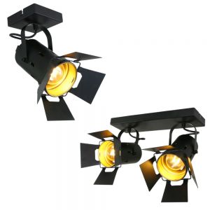 Dreh- und kippbarer Deckenspot, Studiolampe, schwarz gold, 1-flammiger Deckenstrahler, E27 1x 40 Watt, 28,00 cm