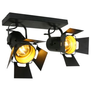 Dreh- und kippbarer Deckenspot, Studiolampe, schwarz gold, 2-flammiger Deckenstrahler, E27 2x 40 Watt, 58,00 cm