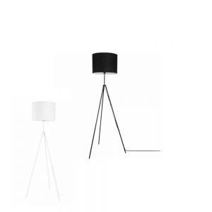 Dreibein Stehleuchte mit weißem oder schwarzem Stoffschirm, 1-flammig, E27, klassisch, Schnurschalter 