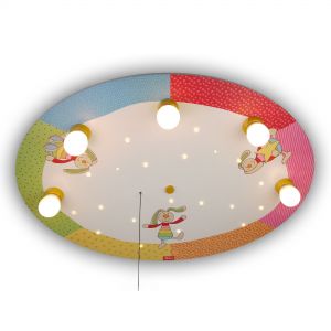 E14 Decken-Kinderleuchte mit Schlummerlicht 5-flammige Deckenlampe mit Schalter 71 x 53 cm Hase Rainbow Rabbit 