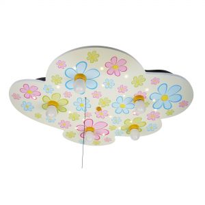E14 Deckenleuchte Kinderleuchte mit Schlummerlichtfunktion Wolkenform 5-flammige Deckenlampe mit Schalter 74 x 57 x 7 cm Bunte Blumen Bunte Blumen