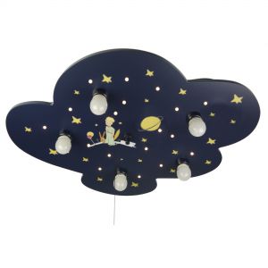 E14 Holz Kinderleuchte Wolkenform mit LED Schlummerlicht 5-flammige Deckenlampe blau mit Schalter 74 x 57 cm Prinz 