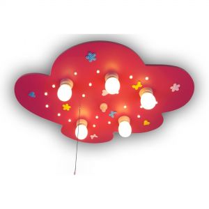 E14 Kinderleuchte mit Schlummerlichtfunktion Wolkenform 5-flammige Deckenlampe mit Zugschalter 60 x 45 cm Blumenwiese magenta magenta