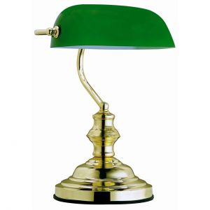 E27 Tischleuchte aus GlasTischlampe grün mit Schalter grün, Messing-poliert, 25,00 cm