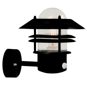 E27 Wandleuchte Lampe mit Sensor aus Glas und Verzinkter Stahl klar Parallelschaltung Außenwandlampe Schwarz ø 22 cm IP54 
