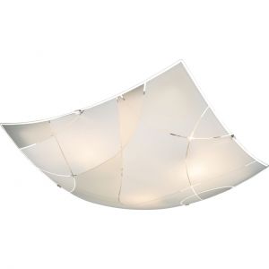 eckige Deckenleuchte aus Glas quadratisch Dekorlinien 3-flammige Deckenlampe weiß Chrom 