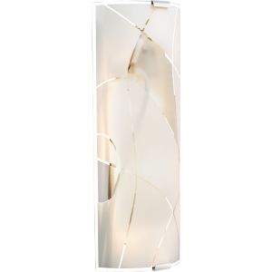 eckige Wandleuchte aus Glas rechteckig Dekorlinien 2-flammige Wandlampe weiß Chrom 