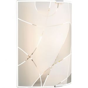 eckige Wandleuchte aus Glas rechteckig Dekorlinien Wandlampe weiß Chrom 
