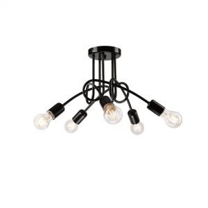 Geschwungene E27 Deckenleuchte industrial 5 -flammige Deckenlampe schwarz 46 x 30 cm schwarz