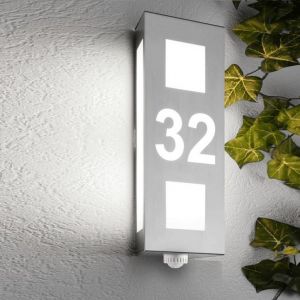 Hausnummernleuchte mit Bewegungsmelder aus Edelstahl - IP44 - 40x16x9 cm 