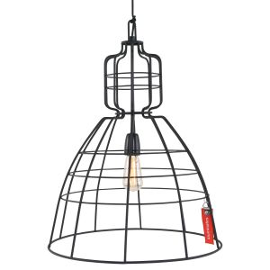 höhenverstellbare Käfig-Pendelleuchte mit sichtbarer Lampenfassung, Cage Retro, schwarz, E27 
