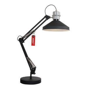 Industrielle Tischleuchte mit schwenkbarem Schirm, schwarz, höhenverstellbar, Schreibtischlampe mit Schnurschalter, E14 