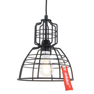 Kleine Käfigpendelleuchte mit sichtbarer Lampenfassung, Cage Retro, höhenverstellbare Drahtlampe, schwarz, E27 