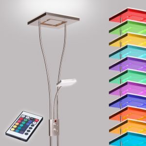 LED Deckenfluter mit Lesearm mit Dimmer, Stehlampe mit  RGBW Farbwechsel, Fernbedienung, 198cm Stehlampe 
