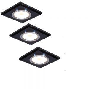 LED Einbauleuchte 3er Set, eckig, Glas schwarz, inkl. 7W LED, GU10, 9x9 cm 
