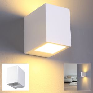 LED Gips Wandleuchte, Up & Down Light mit schönem Lichteffekt , weiß,  würfelförmig / quadratisch, inkl. 5W LED warmweiß 