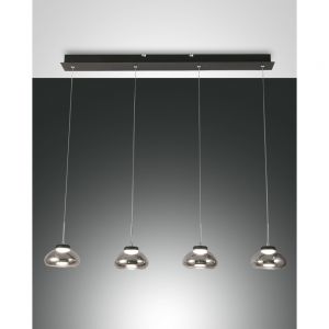 LED Pendelleuchte, 4-flammig, Länge 95 cm, LED dimmfähig, Glas grau grau