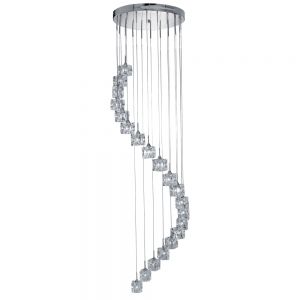 LED Pendelleuchte, Glaswürfel, Chrom, 300 cm hoch, warmweiß, modern 