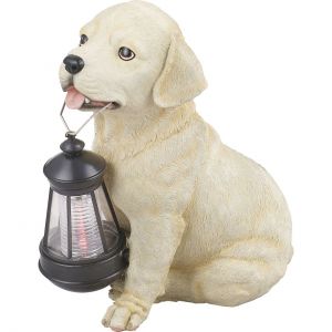 LED Solarleuchte Dekoleuchte Hund mit Laterne Außenleuchte Höhe 25cm mit Akku IP44 