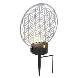 LED Solarleuchte Erdspitz mit flacher runder Scheibe Lebensblume 2-flammige Außenleuchte mit Akku, LxBxH:200x100x310, inkl. 2xLED 0,06W 3V, 3000K IP44 