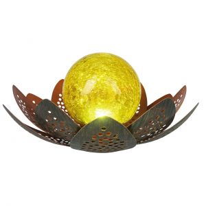 LED Solarleuchte lackiert dekorative Blume mit Glas kugel crackle amber grün Außenleuchte ø 22 cm mit Schalter und Akku 6500K IP44 