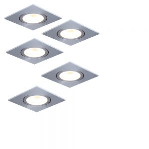 LED-Einbaustrahler, 5-er Set, eckig, Alu, inkl. LED 7W, GU10, 8,2 x 8,2 cm 