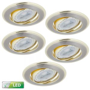 LED-Einbaustrahler, rund, Nickel satin, gold, inkl.GU10 5W, 5er-Set 