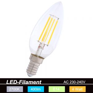 LED-Filament Leuchtmittel E14 Kerze 4W 2700K 