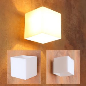 Leuchtwürfel Up & Down Wandleuchte aus Glas weiß, quadratisch 10x10cm , würfelförmig, inkl GU9 LED warmweiß 