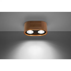 ovale Downlight Deckenleuchte aus Holz  2-flammige Deckenlampe  25 x 14 x 10 cm Deckenspot 2x 40 Watt, 25,00 cm