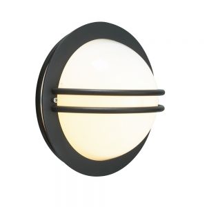 Runde Außenwandleuchte - schwarz - mit weißem Opalkunststoffglas - 28 cm 