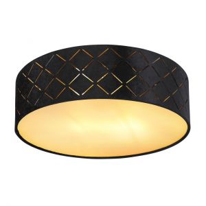 runde Deckenleuchte aus Samt opal Schirm mit Dekorstanzungen 2-flammige Deckenlampe schwarz und ø 35 cm 