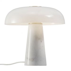 runde E27 Tischleuchte aus Glas und Marmor skandinavische  Tischlampe Opalweiss mit Schalter ø 32 cm 