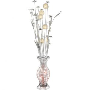 runde Stehleuchte metallicVase mit Blumen 3 Stufen zu schalten 6-flammige Stehlampe silbermetallic ø 45 cm 