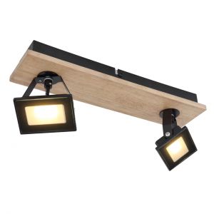 schwenkbare eckiger LED Strahler aus Holz und Glas matt klar rechteckig mit 2 dreh- schwenkbar 
