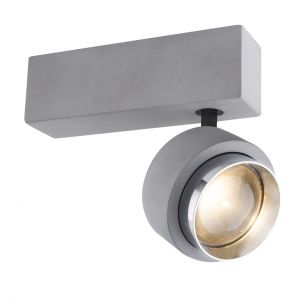 schwenkbare höhenverstellbare runde LED Deckenleuchte aus Beton länglich mit einem en Strahler 355° drehbar 0-80° schwenkbar inkl. 1 DekorGlas Deckenlampe grau und Chrom 