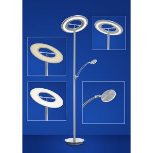 schwenkbare runde LED Stehleuchte mit CCT-Lichtfarbsteuerung matt Stehlampe nickel und chrom 