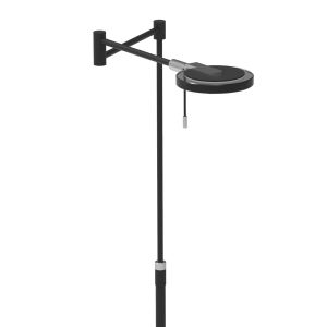 dimmbare und schwenkbare Stehleuchte mit Lesearm Glenkarm 2-flammige Stehlampe schwarz mit 2 LED Glasringen in 2 Varianten 