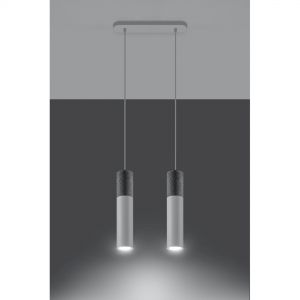skandinavische Pendelleuchte aus Beton zylindrische Küchen und Esszimmer Leuchte 2-flammige Hängelampe weiß 6 x 34 cm 2x 40 Watt, 34,00 cm, 6,00 cm, 6,00 cm
