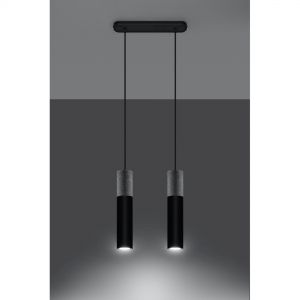 skandinavische Pendelleuchte aus Beton und Stahl zylindrische Küchen und Esszimmer Leuchte 2-flammige Hängelampe schwarz 2x 40 Watt, 34,00 cm, 6,00 cm, 6,00 cm