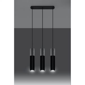 skandinavische Pendelleuchte aus Beton und Stahl zylindrische Küchen und Esszimmer Leuchte 3-flammige Hängelampe schwarz und grau 3x 40 Watt, 40,00 cm, 6,00 cm, 6,00 cm