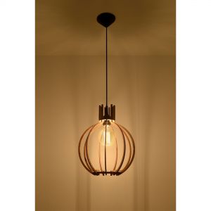 skandinavische runde E27 Pendelleuchte mit Lampenschirm aus Holzlamellen Hängelampe schwarz abgesetzt ø 30 cm 